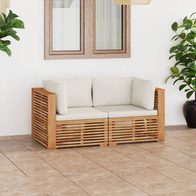 vidaXL Patio 2-Seater Sofa with Cushions Solid Teak Wood
