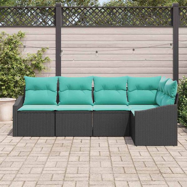 vidaXL Sofa Set with Cushion 5 pcs Black Poly Rattan