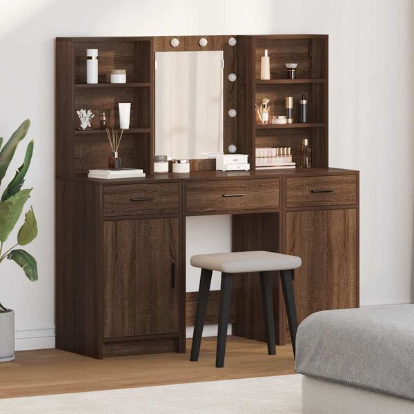 vidaXL 3 Piece Dressing Table Set Brown Oak Engineered Wood