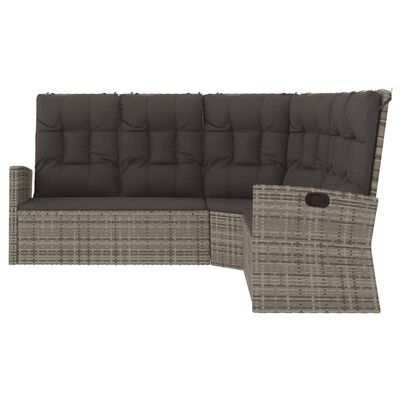 vidaXL Reclining Corner Sofa with Cushions Gray Poly Rattan