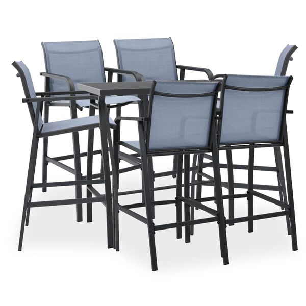 vidaXL Garden Bar Set Black Tempered glass, steel, textilene Large