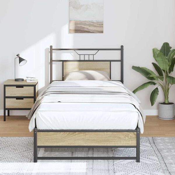 vidaXL Bed Frame Sonoma oak Engineered wood and steel Small Single