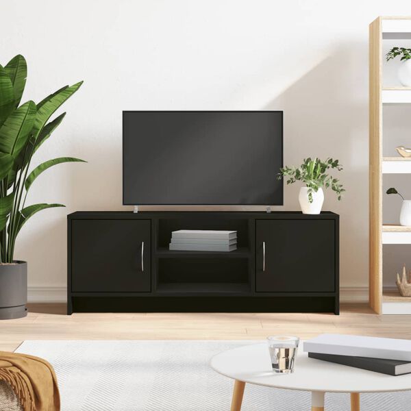 vidaXL TV Cabinet Black Engineered Wood Rectangular Modern Doors