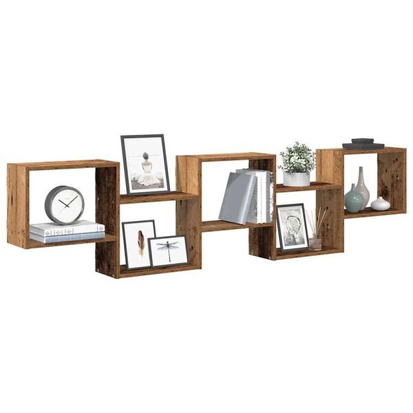 vidaXL Wall Cube Shelf Old Wood Engineered Wood Large Wall Cube Shelf