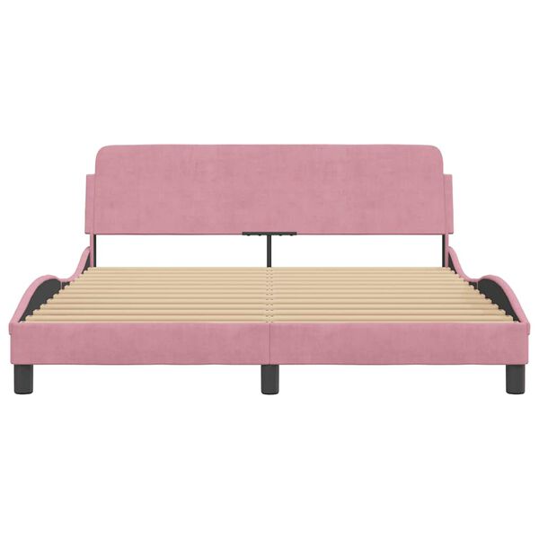 vidaXL Bed Frame Pink Velvet, Metal, Solid Pine Wood, Plywood Queen