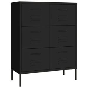 vidaXL Drawer Cabinet Black Steel Medium Storage Cabinet Rectangular