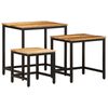 vidaXL Nesting Side Table Natural wood, black Solid mango wood, iron