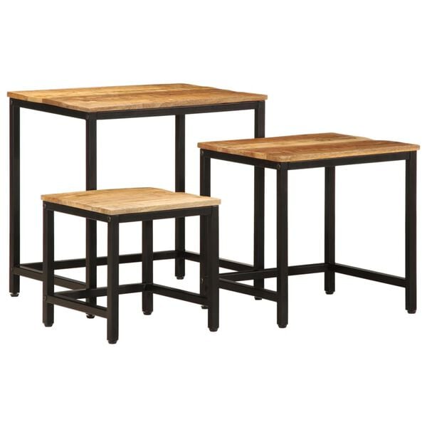 vidaXL Nesting Side Table Natural wood, black Solid mango wood, iron