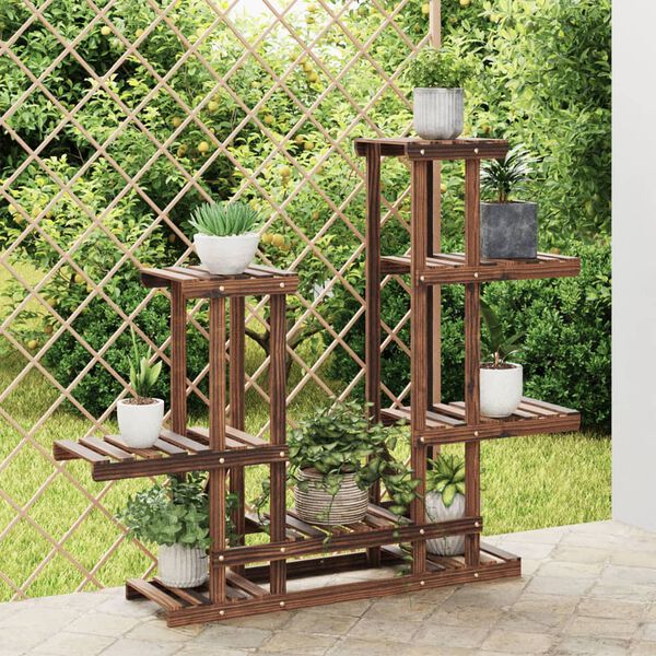 vidaXL Flower Stand Carbonised brown Carbonised solid fir wood Tall