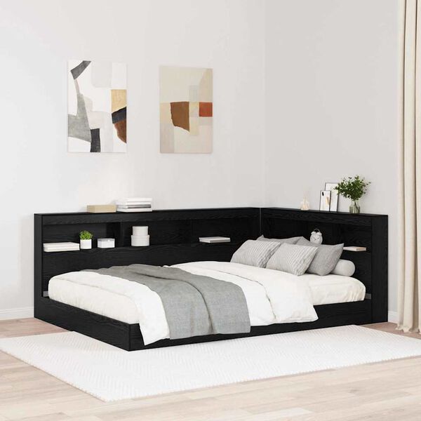 vidaXL Storage Headboard with Shelf Black Oak 62.99 in Engineered Wood