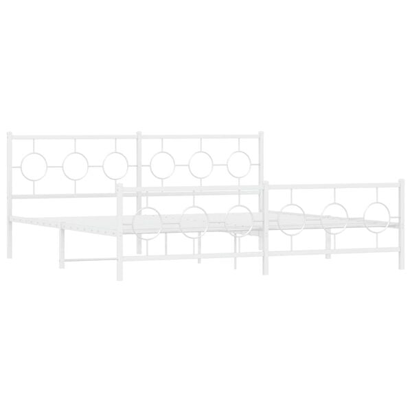 vidaXL Bed Frame White Powder-Coated Steel Double Durable Bed Frame