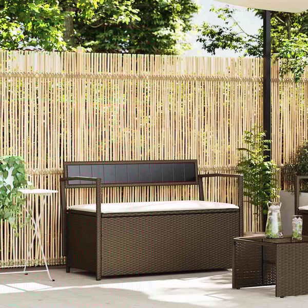 vidaXL Garden Storage Bench with Cushion Brown Poly Rattan