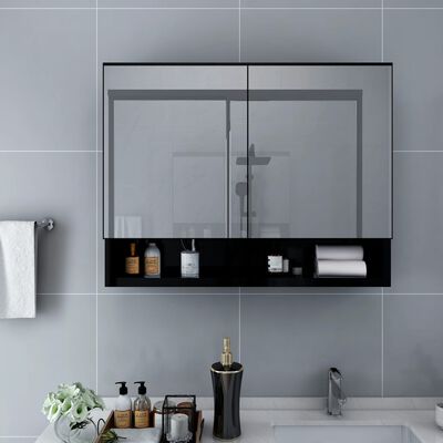 vidaXL LED Bathroom Mirror Cabinet Black 31.5"x5.9"x23.6" MDF