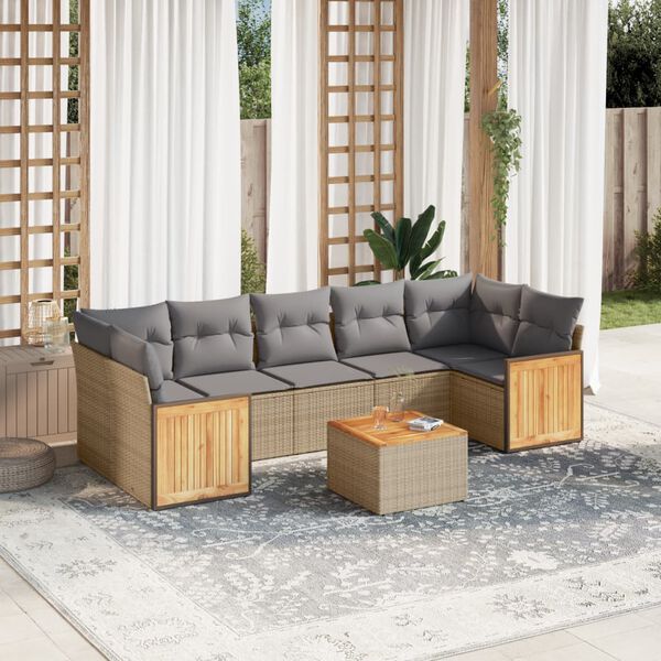 vidaXL Garden Sofa Set Beige PE Rattan Large Modular Garden Sofa Set