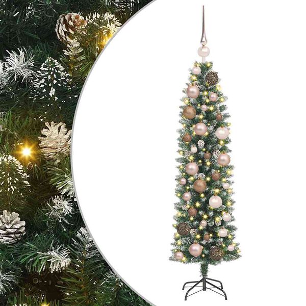 vidaXL Artificial Slim Christmas Tree Green and White 47.24 in