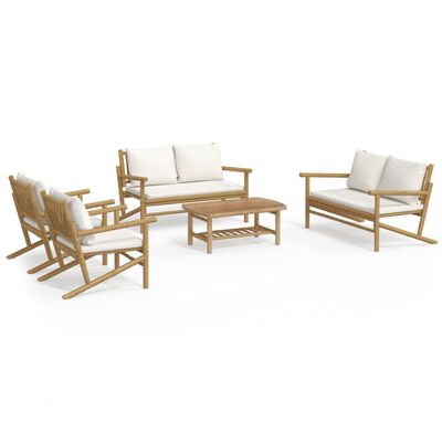 vidaXL 5 Piece Patio Lounge Set with Cream White Cushions Bamboo