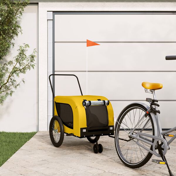 vidaXL Pet Bike Trailer Yellow and black Oxford fabric, iron, PVC Compact
