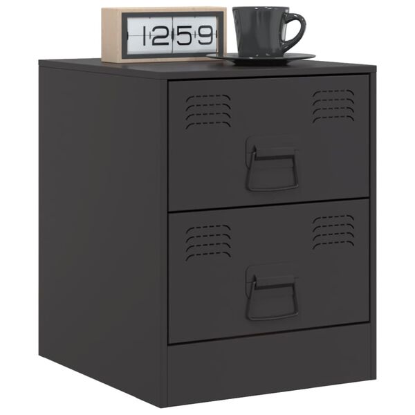vidaXL Bedside Cabinet Black Steel Medium Bedside Cabinet Rectangular