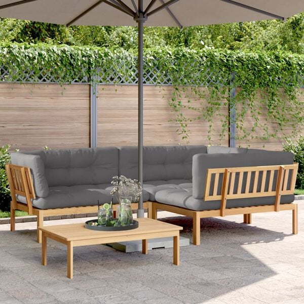 vidaXL Pallet Sofa Set Grey Solid Acacia wood, Polyester Medium Modular