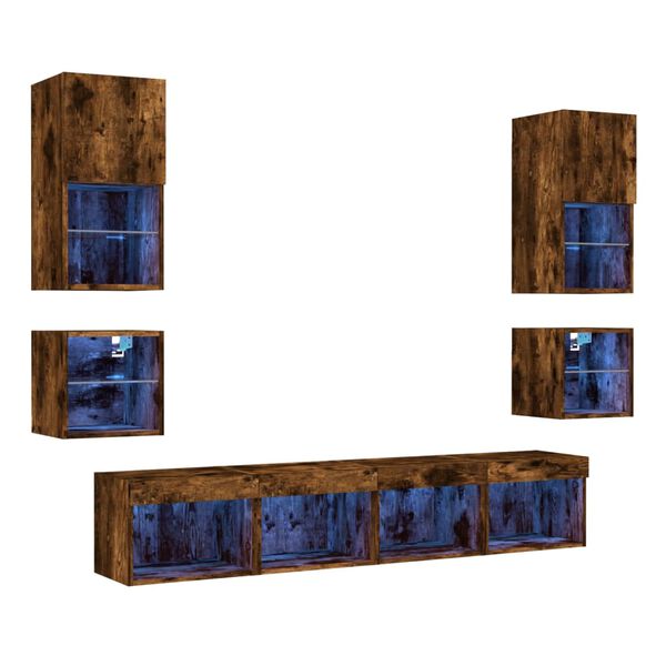 vidaXL 8 Piece TV Wall Units with LED Smoked Oak Engineered Wood