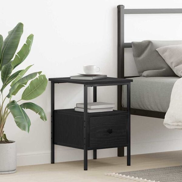 vidaXL Bedside Cabinet with Drawer Black Oak 13.39 x 14.17 x 19.69 in