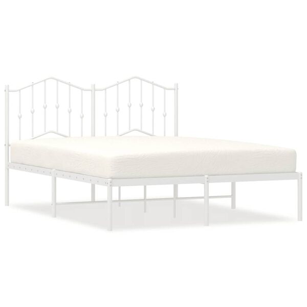 vidaXL Bed Frame White Steel 53 x 75 in Bed Frame Rectangular