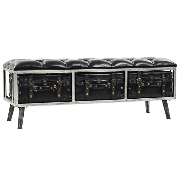 vidaXL Storage Bench Black Faux Leather, Engineered Wood, Steel Medium
