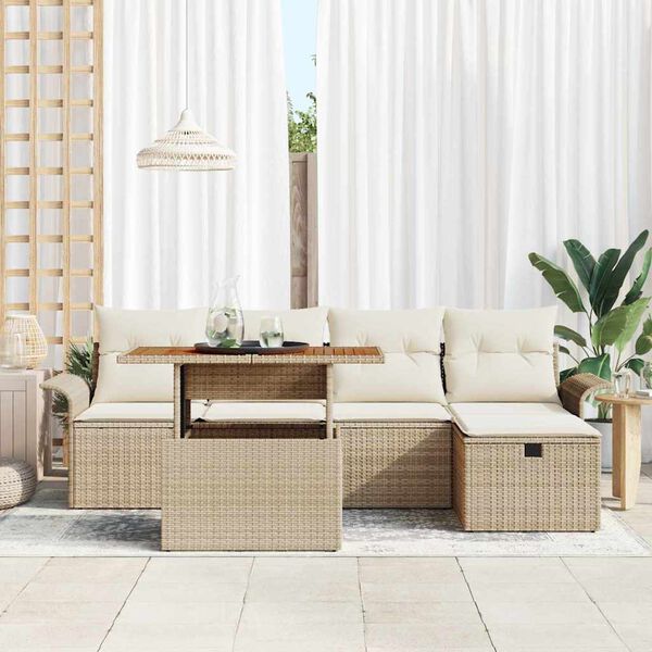 vidaXL Garden Sofa Set with Cushion 6 pcs Beige Poly Rattan
