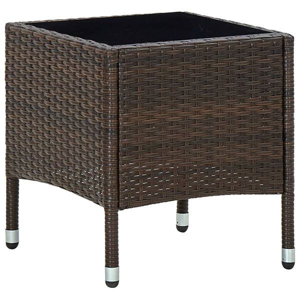vidaXL Garden Table Brown PE rattan, steel, glass Small Durable