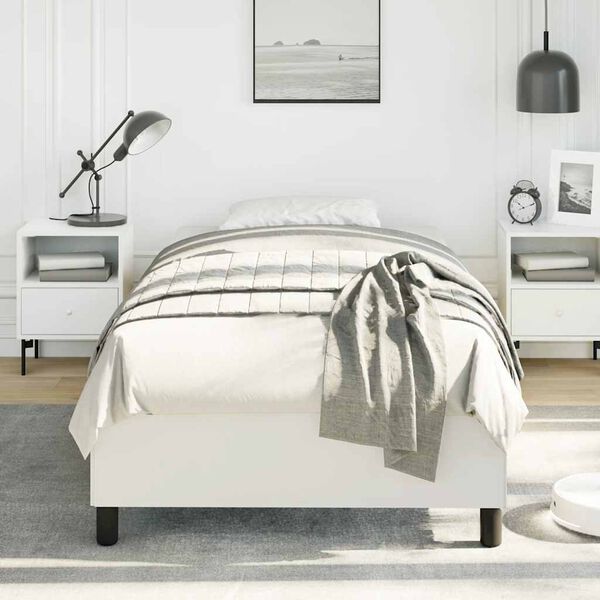 vidaXL Bed Frame White Faux leather, plywood, engineered wood Twin