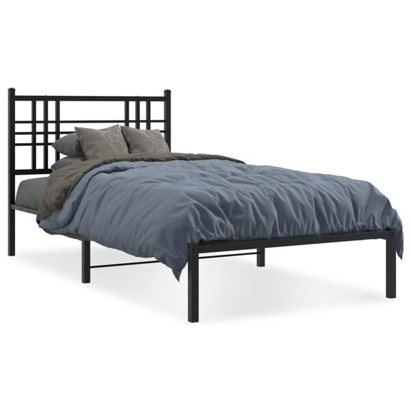 vidaXL Bed Frame Black Powder-Coated Steel Twin Bed Frame Rectangular