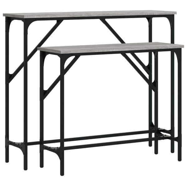 vidaXL Industrial Console Table Set of 2 Grey Sonoma