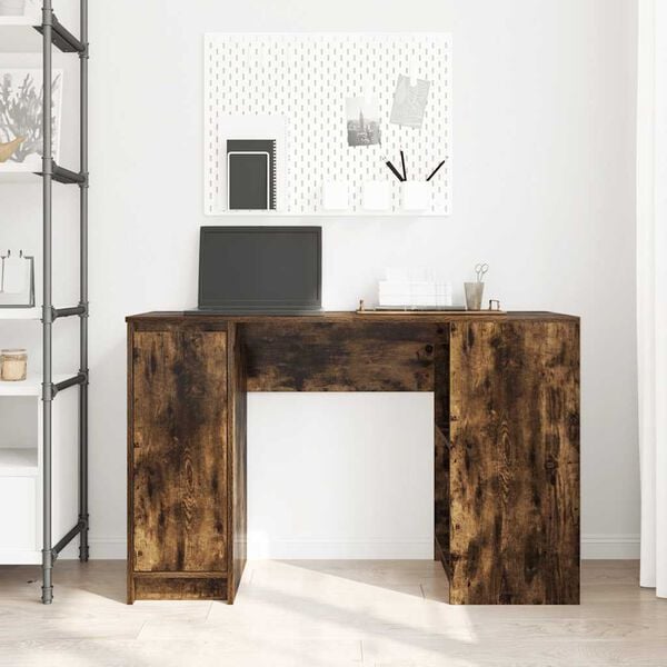 vidaXL Desk Smoked Oak Engineered Wood Standard Desk Size Desk