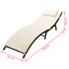 vidaXL Sun Lounger Set of 3 Black rattan, Cream white cushions
