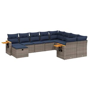 vidaXL 10 Piece Patio Sofa Set with Cushions Grey Poly Rattan (US only)
