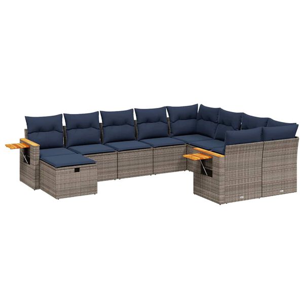 vidaXL 10 Piece Patio Sofa Set with Cushions Grey Poly Rattan (US only)