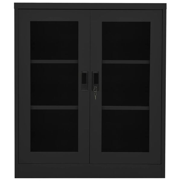 vidaXL Office Cabinet Anthracite Steel, Tempered Glass Medium