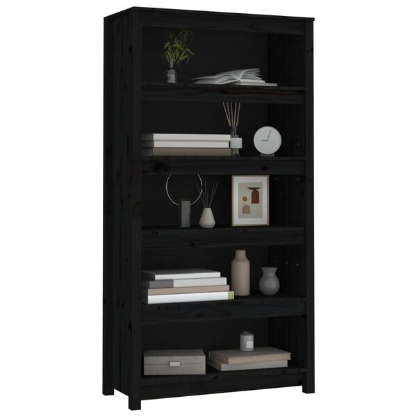 vidaXL Book Cabinet Black Solid pine wood 31.5 x 13.8 x 60.6 in