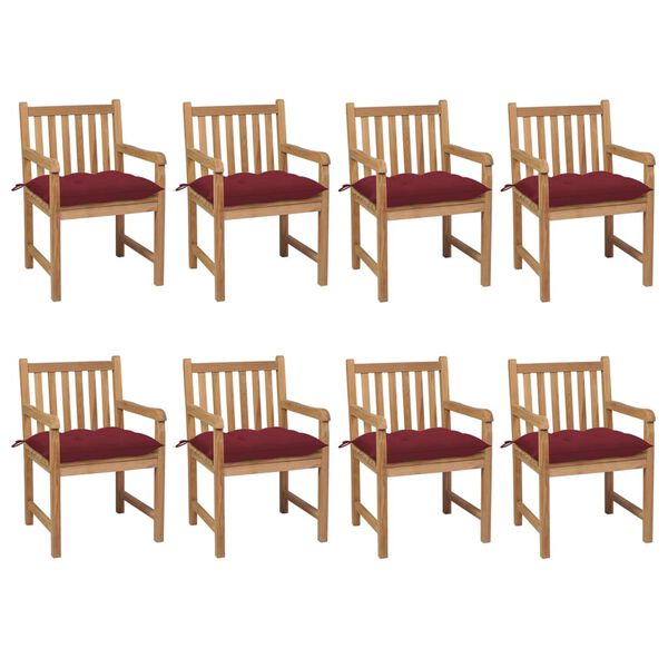 vidaXL Patio Chair Set of 8 Wine red, Natural wood