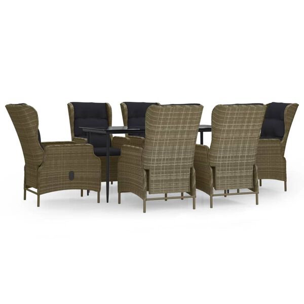 vidaXL Garden Dining Set Brown Poly Rattan 7 Piece Set