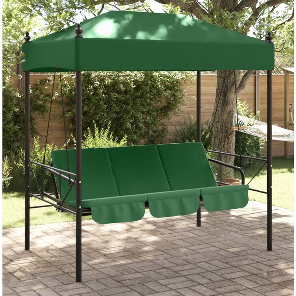 vidaXL Garden Swing Bench Green Powder-Coated Steel Large