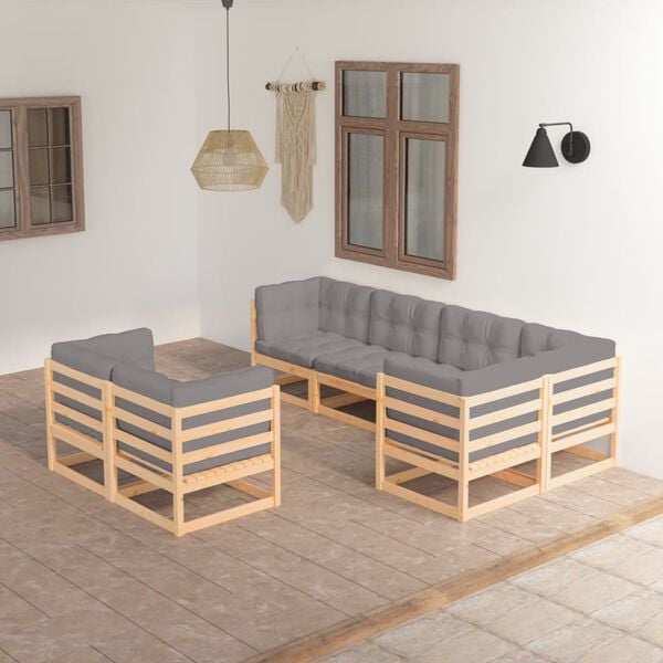 vidaXL Garden Lounge Set Grey, Natural Wood