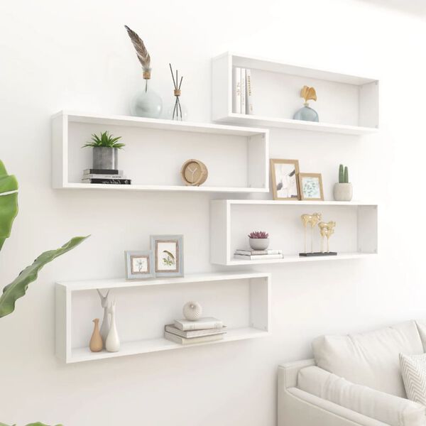 vidaXL Wall Shelf Set of 4 White Engineered wood