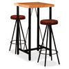 vidaXL Bar Set Brown and Black Solid Acacia Wood, Genuine Leather, Steel