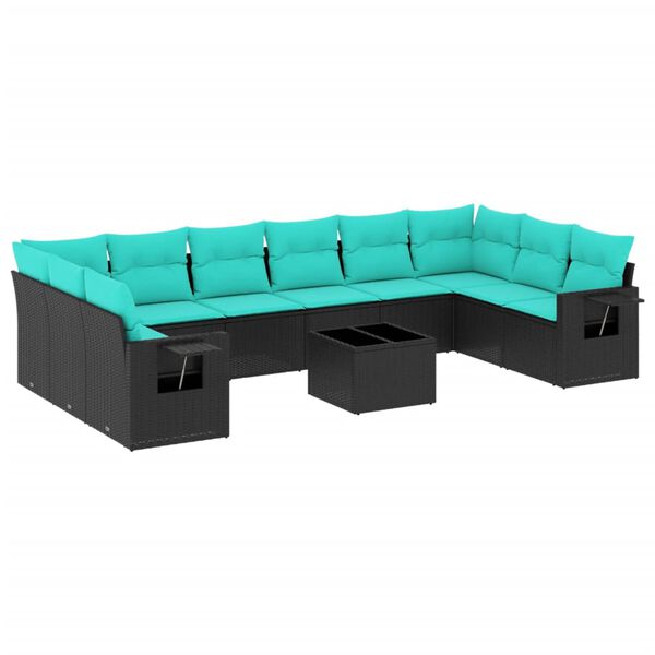 vidaXL 11 Piece Garden Sofa Set with Cushions Black Poly Rattan
