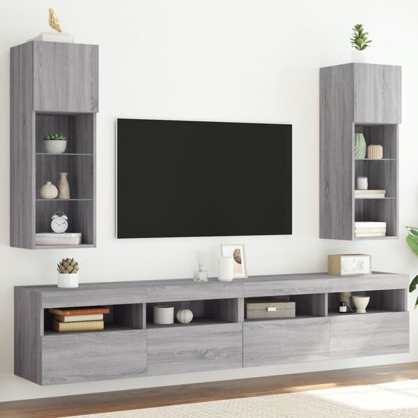 vidaXL TV Stands with LED Lights 2 pcs Gray Sonoma 12"x11.8"x35.4"