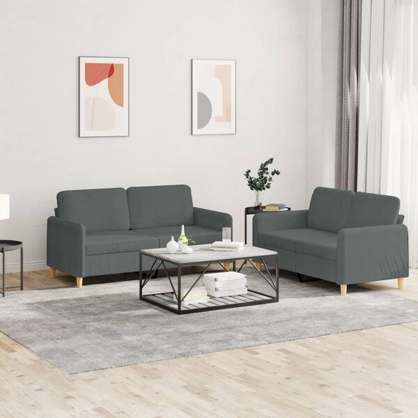 vidaXL Sofa Set Dark Grey 100% polyester, metal, plywood 2-seater