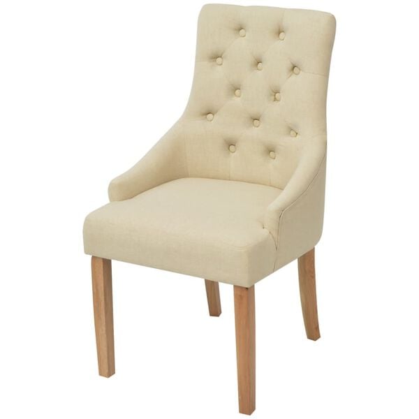 vidaXL Dining Chair Set of 6 Cream Polyester fabric and oak wood