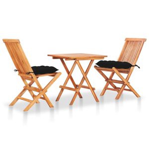 vidaXL Bistro Set Set of 3 Natural Teak Solid Teak Wood and Polyester