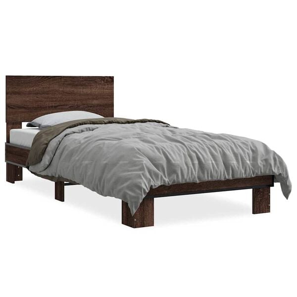 vidaXL Bed Frame Brown oak Engineered wood, metal, plywood Twin Durable